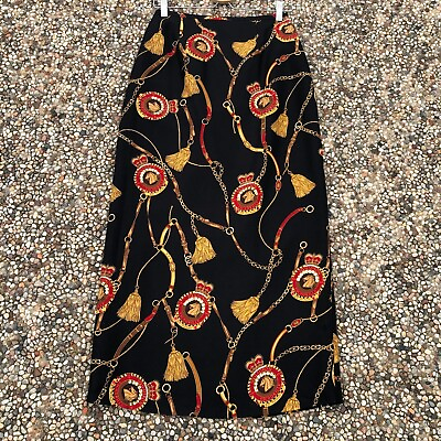 #ad Silk Club Equestrian Print Midi Pencil Skirt Beaded Sequin Embellished Size 6