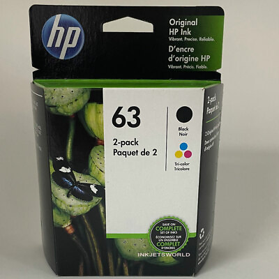 #ad HP 63 Genuine Black Color Ink Cartridges Combo 2 Pack New F6U62A F6U61A