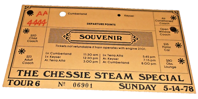 #ad MAY 1978 CHESSIE SYSTEM STEAM SPECIAL SOUVENIR TICKET C