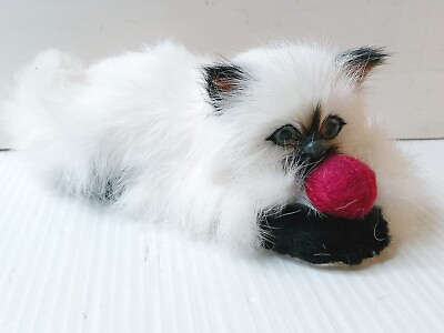 #ad VTG Rabbit Real Fur Cat Kitten Stuffed Animal Plush Playing