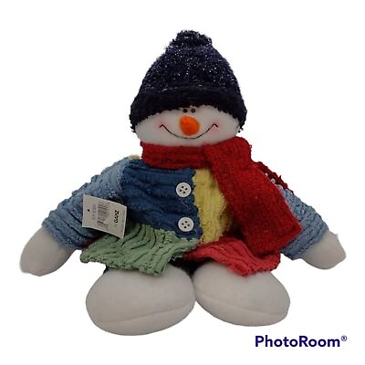 #ad Ganz. NEW Decorative Snowman Plush. Chenille Jacket Sparkle Hat. 13quot;