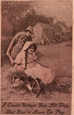 #ad Vintage Postcard 1911 Lover Couple I Could Wheel You All Day But You Have To