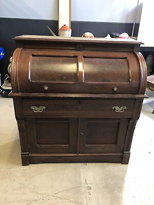 walnut cylinder desk antique Roll Top Victorian Secretary 43x41 See Pics No Top