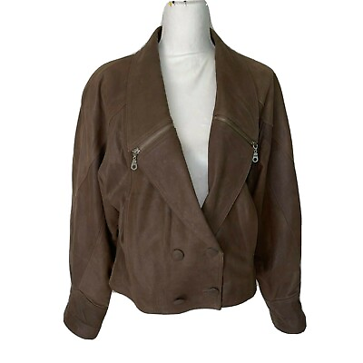 Prens Womens Moto Jacket Medium Vintage Leather Brown Lined Double Breasted