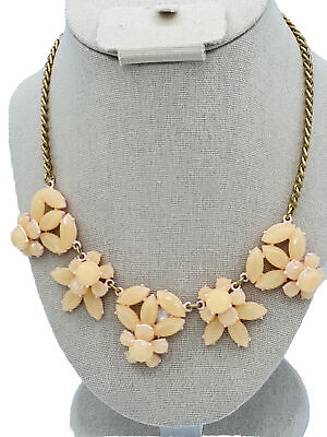 #ad J Crew Peach Blush Gold Acetate Stone Enamel Floral Chain Cluster Necklace