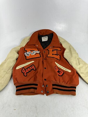 #ad Vintage DeLong Varsity Letter Jacket Orange Cream Moguls Jerry S 44L