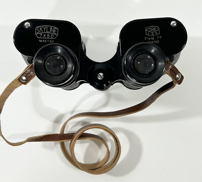VINTAGE JAPAN SKYLINE 7 X 50 Binoculars Field 7.1 Degree Coated w leather case