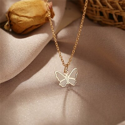 #ad Simple Gold Plated Butterfly Pendant Necklace Clavicle Chain Women Jewelry Gift