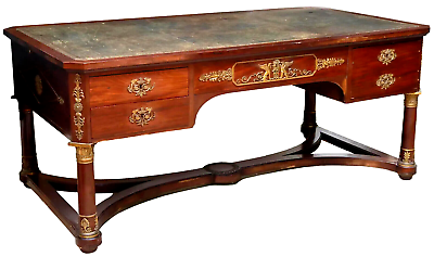 #ad Antique Desk Bureau Plat French Empire Style Mahogany Gilt Mounts 1800s