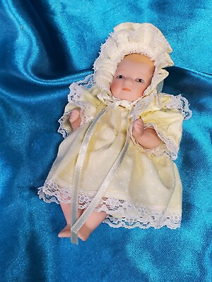 All Porcelain Miniature Reproduction Antique German ByeLo Baby lace dress bonnet