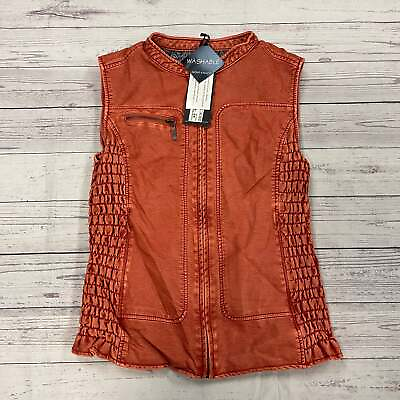 #ad Montanaco Faux Leather Burnt Orange Quilted Side Vest Women’s Size Medium New