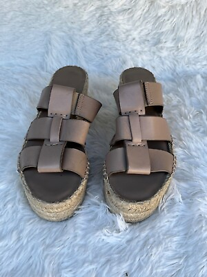 #ad VINCE Sabella Caged Leather Platform Sandal Almond Toe Taupe Sz 8M