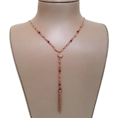 #ad SEQUIN GOLD TONE PINK CRYSTAL LONG LARIAT NECKLACE NWT