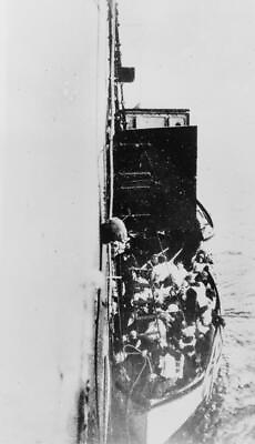 Lifeboat from Titanic is lifted aboard rescue vesselCARPATHIA1912Ship wreck