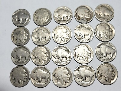 VINTAGE Coin Lot of 20 Buffalo Nickels 1913 1938 Dateless FREE SHIPPING