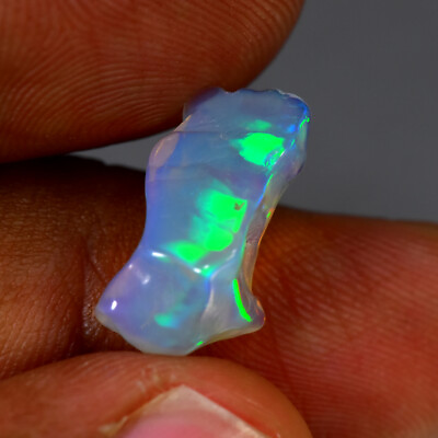 #ad 3.43Ct Fancy Water Clear 3D Multi Color Play Ethiopian Solid Welo Opal