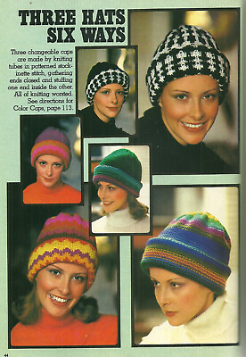 #ad Three Hats to Knit Six Ways Knitting Pattern INSTRUCTIONS ONLY mag pages