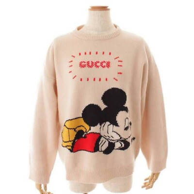#ad GUCCI × Disney Mickey Knit Sweater Cardigan Women Size XS Ivory Genuine USED