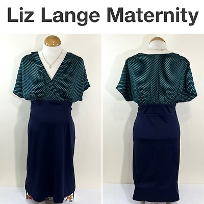 #ad Liz Lange maternity Short Sleeve Dress Size Small Green Navy