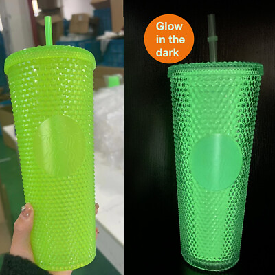 #ad Green Starbucks Glow in the dark Cold Drink Cup Diamond Studded Tumbler Mug 24oz