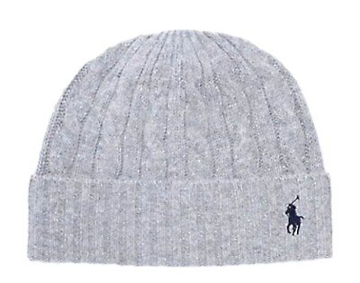 Polo Ralph Lauren Men`s Beanie Wool Blend Rib knit Grey Classic Cable Hat