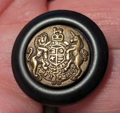 #ad Vintage Crest Picture Button Metal Insert Crown Coat Arms Lion Unicorn