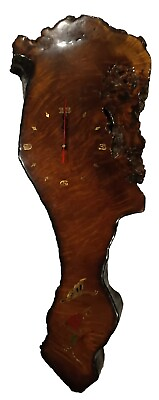 #ad Redwood 1970#x27;s Inlayed Rose amp; Butterfly Wall Clock 30quot; X 12quot; X 2quot;