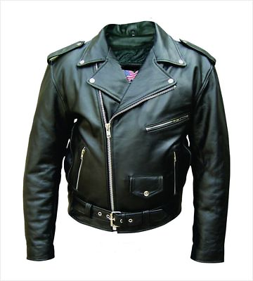 Mens Classic Black Belted Cowhide Leather Motorcycle Biker Jacket