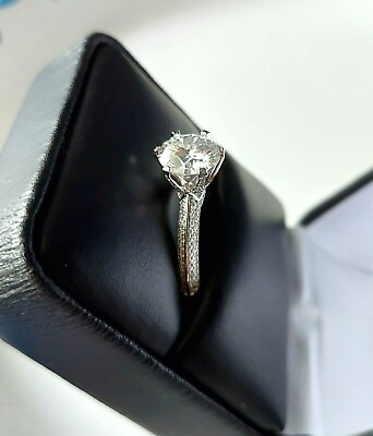 Engagement Wedding For Women Ring 2 Ct Round Cut Moissanite 14K White Gold Over
