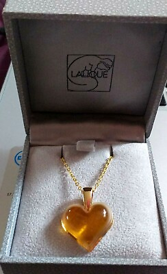 LALIQUE PENDANT BEAUTIFUL PRETTY AMBER WITH HALLMARKED 9 CT GOLD OUTSTANDING