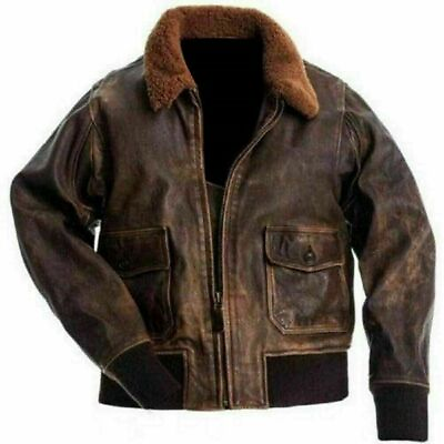 G 1 A 2 BOMBER AVIATOR NAVY FLIGHT DISTRESSED BROWN COW LEATHER JACKET FOR MENS