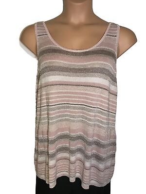 #ad Chicos sleeveless sweater pink taupe metallic stripes Chicos size 2 = size 12