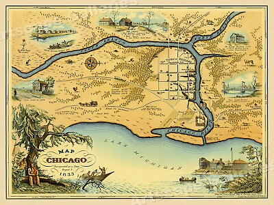 #ad #ad Map of Chicago 1833 Settlement Vintage Style Centennial Map 20x28