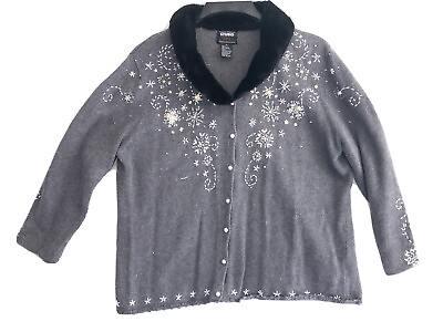 #ad Designers Originals Studio Joy Sweater Womens XL Beaded Snowflakes Winter Snow