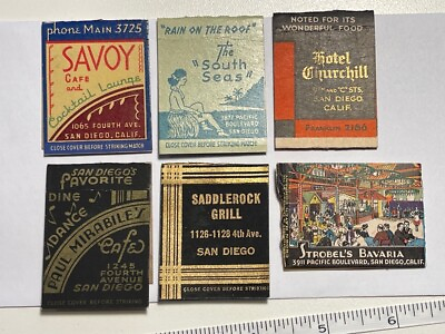 #ad Lot of 6 San Diego match book covers 1930s and 1940s Vintage SALE