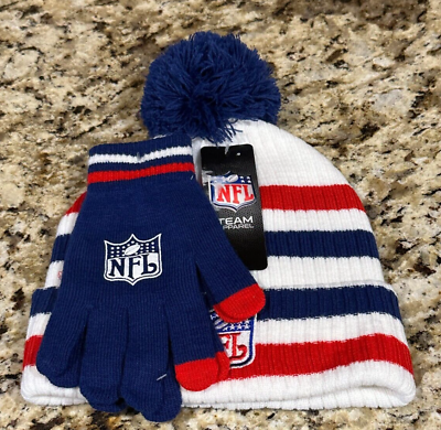 #ad NFL LOGO quot;TEAM APPARELquot; Navy Red White Knit Winter Hat amp; Glove Set NWT