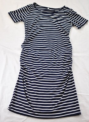 #ad women#x27;s striped maternity short sleeve dress size medium white amp; navy blue strip