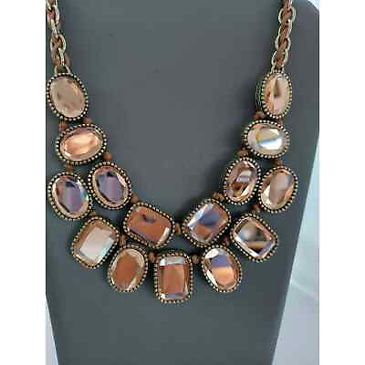 St Thomas Crystal Mirror Statement Necklace Copper Peach Pink Tone Layered 22quot;
