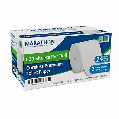 MARATHON Coreless Premium 2 Ply Toilet Paper 14400 Total Sheets 24 rolls case