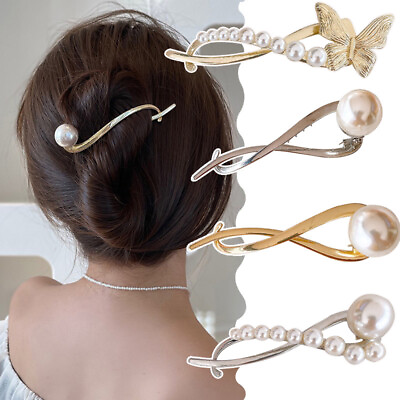 Elegant Metal Pearl Hair Clip Women Hair Accessories Butterfly Hair Claw Clip