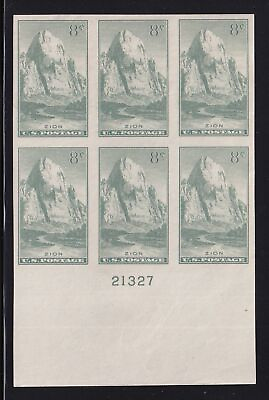 #ad 1935 ZION PARK 8c green Sc 763 Farley IMPERF mint plate block of 6 NGAI GB