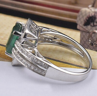 #ad 2.40 Ct Natural Zambian Emerald IGI Certified Diamond Ring In 14KT White Gold