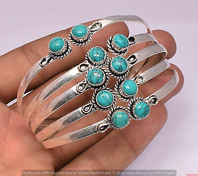 Turquoise Gemstone 925 Sterling Silver Plated 1pc Cuff Bangle Handmade Bracelet