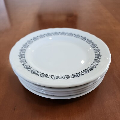 5 Shenango Restaurant Ware by Interpace Fans amp; Scrolls Black on White 8quot; Plates