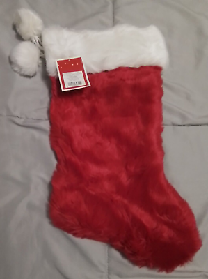 #ad Christmas Stocking Holiday Stocking Full Plush Red amp; White 17quot; w Tassels NOS