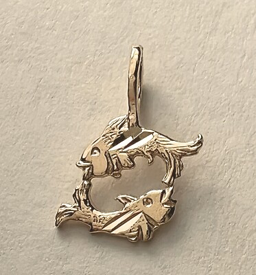 #ad New 14k Yellow Gold Pisces Fish Zodiac Sign Charm Pendant