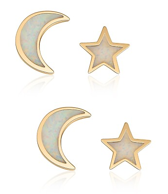 #ad Buyless Fashion Women 14K Plated Opal Star Moon Earrings Sterling Silver 2 Stud