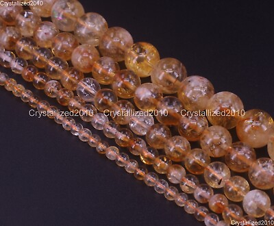 #ad AAA Natural Golden Citrine Gemstone Round Loose Beads 4mm 6mm 8mm 10mm 12mm 15quot;