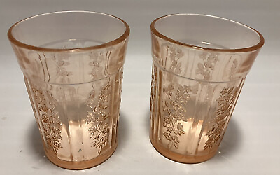 #ad Antique Sharon Pink Depression Glass Cabbage Rose 2 8 oz Glasses