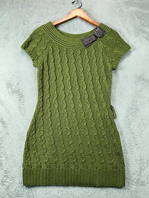 #ad Womens Dresses Small Sweater Mini Green Cable Knit New Directions Cap Sleeve